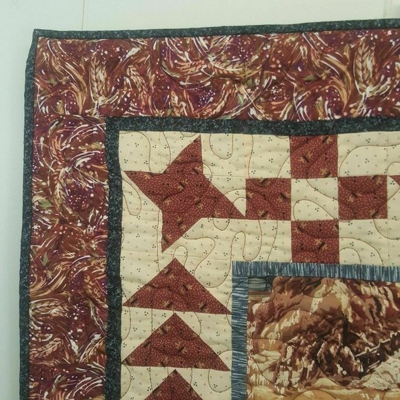 Wall Hanging Rustic Cabin Scenery Red Brown Beige - Picture 4 of 6